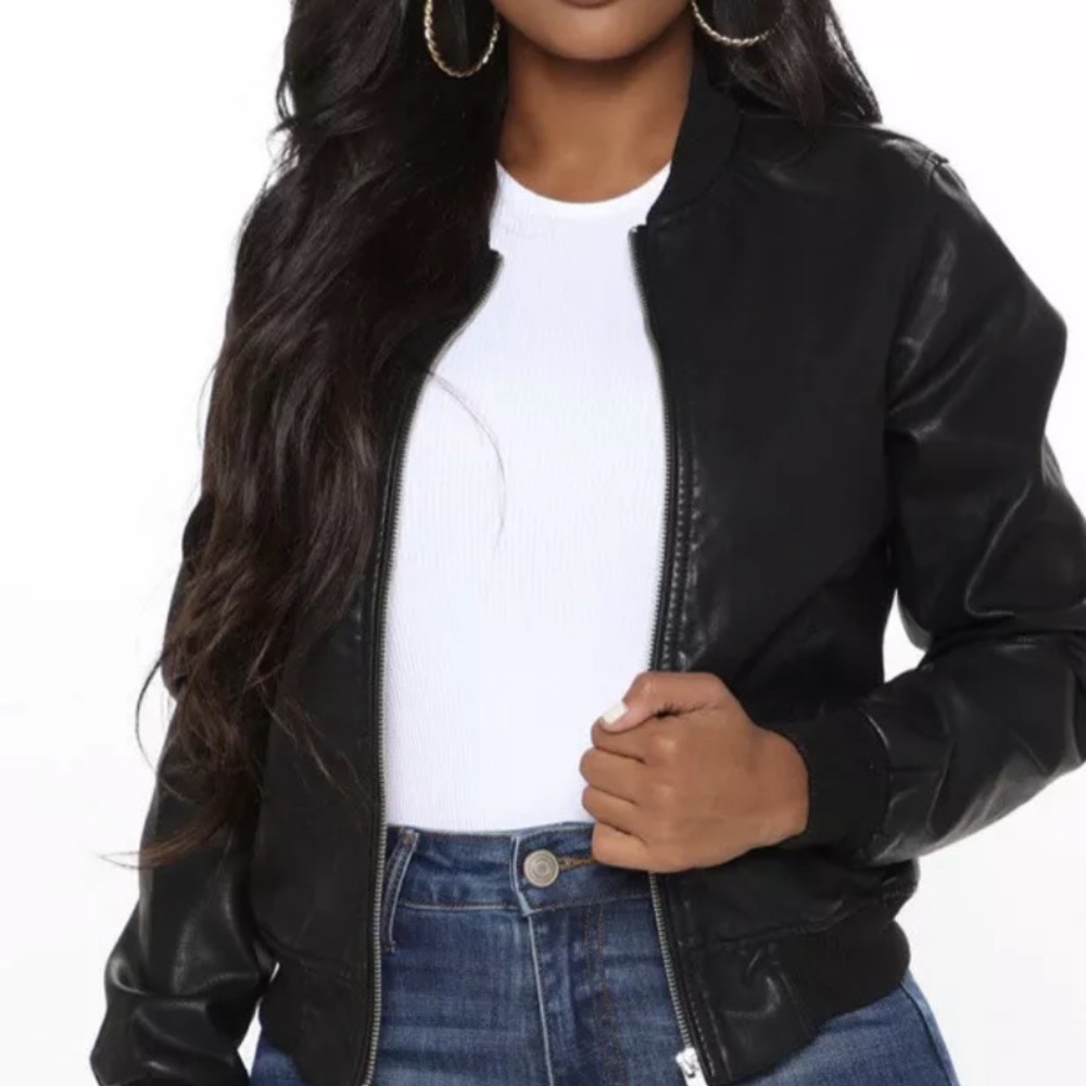 Faux Leather Bomber Jacket Size Small